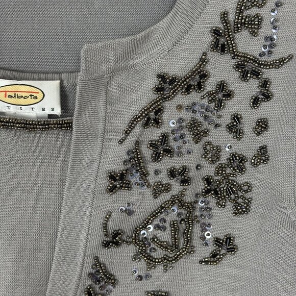 Talbots Grey Silk Blend Beaded Sweater Set Tank & Cardigan Women's SM Petite - Picture 4 of 12